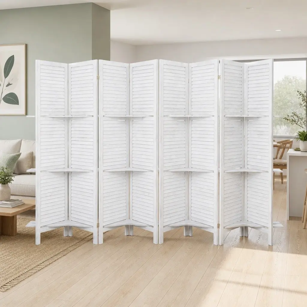 8 Panel Room Divider with Shelves 326x170cm