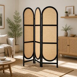 Sturdy 3-Panel Brown Rattan Room Divider Screen