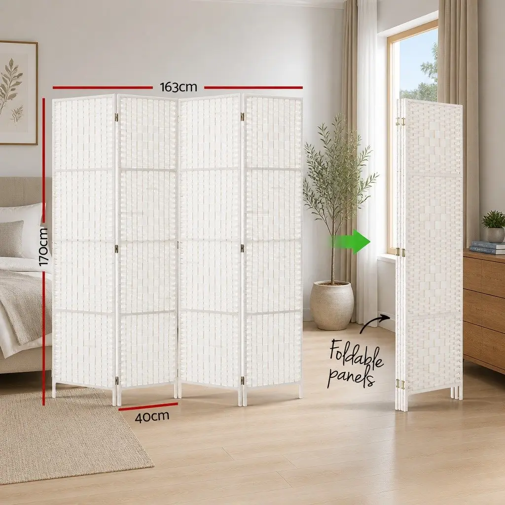 4 Panel Room Divider Woven Paper 163x170cm White