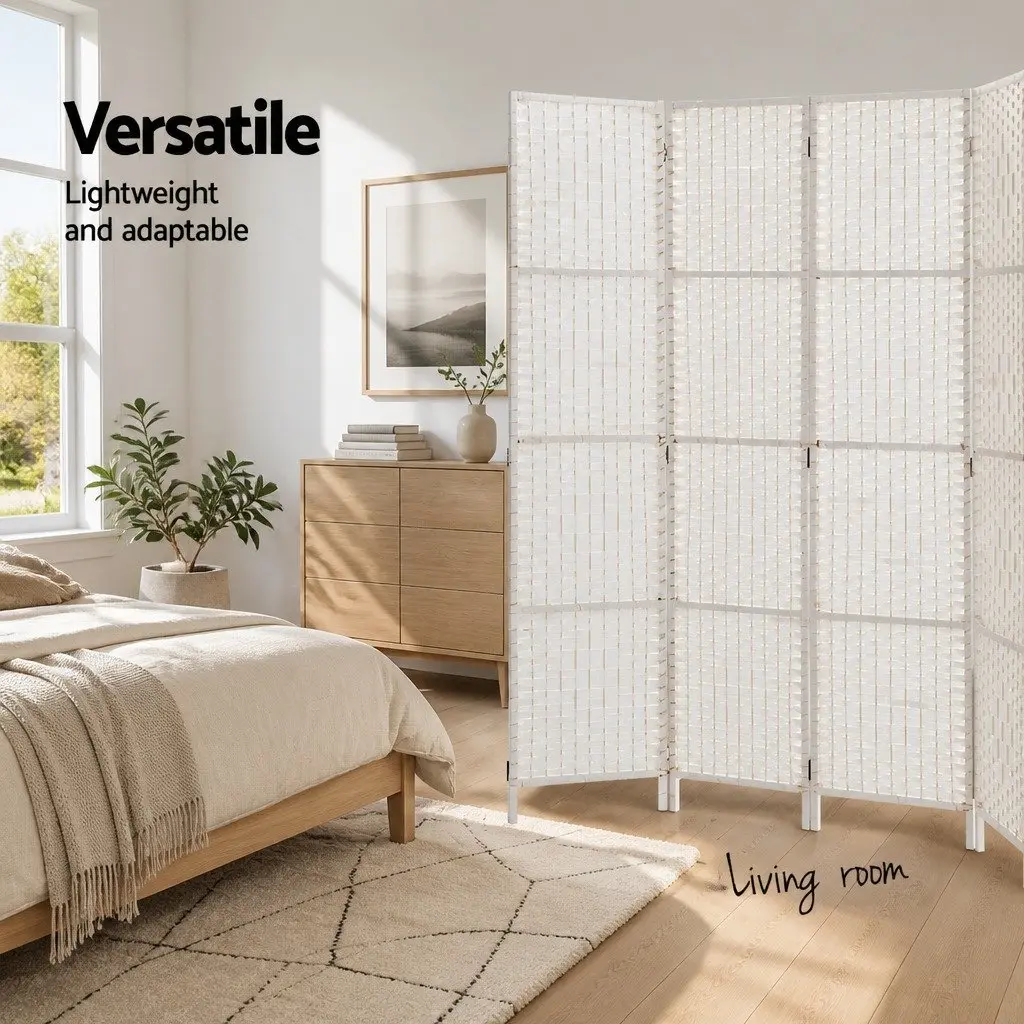 4 Panel Room Divider Woven Paper 163x170cm White