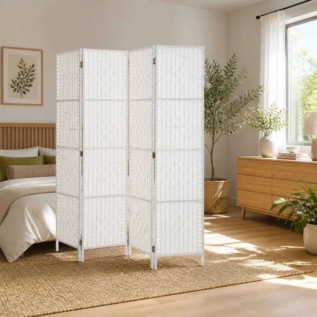 4 Panel Room Divider Woven Paper 163x170cm White