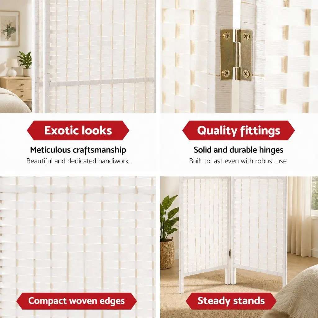 4 Panel Room Divider Woven Paper 163x170cm White