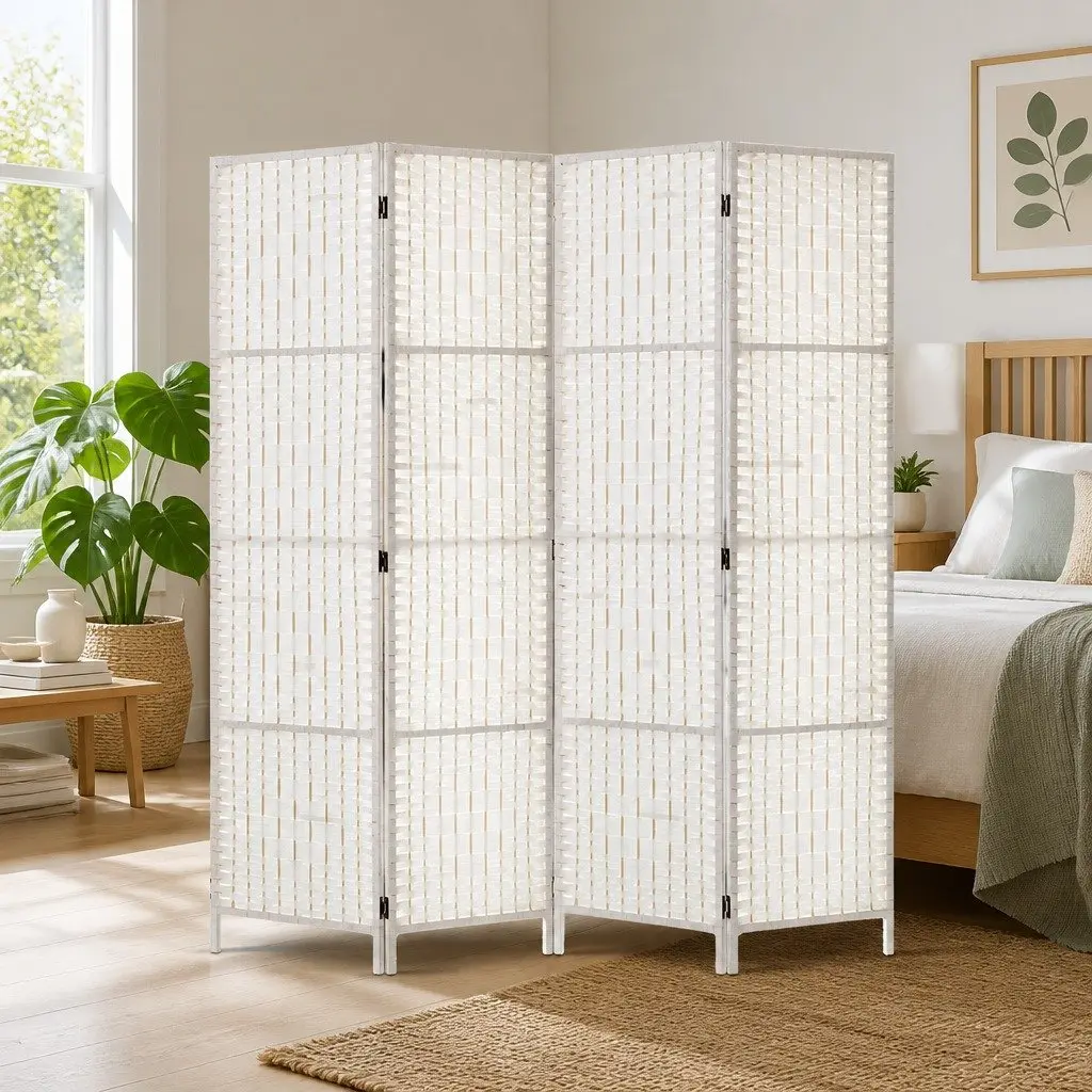 4 Panel Room Divider Woven Paper 163x170cm White