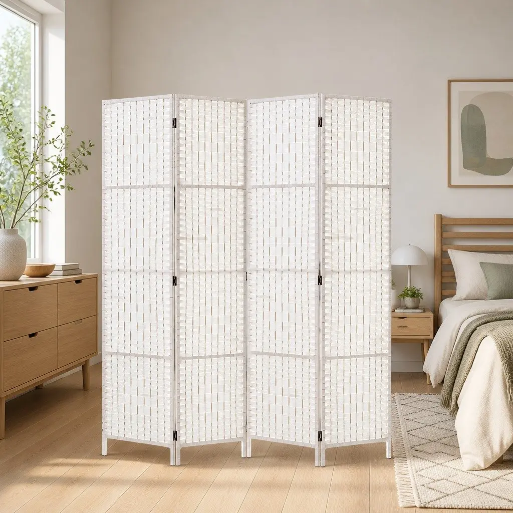 4 Panel Room Divider Woven Paper 163x170cm White