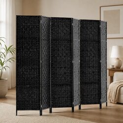 6 Panel Room Divider Screen 245x170cm Woven Paper Black Folding Partition