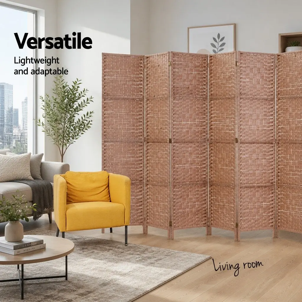 8-Panel Folding Room Divider Screen with Natural Wood Frame