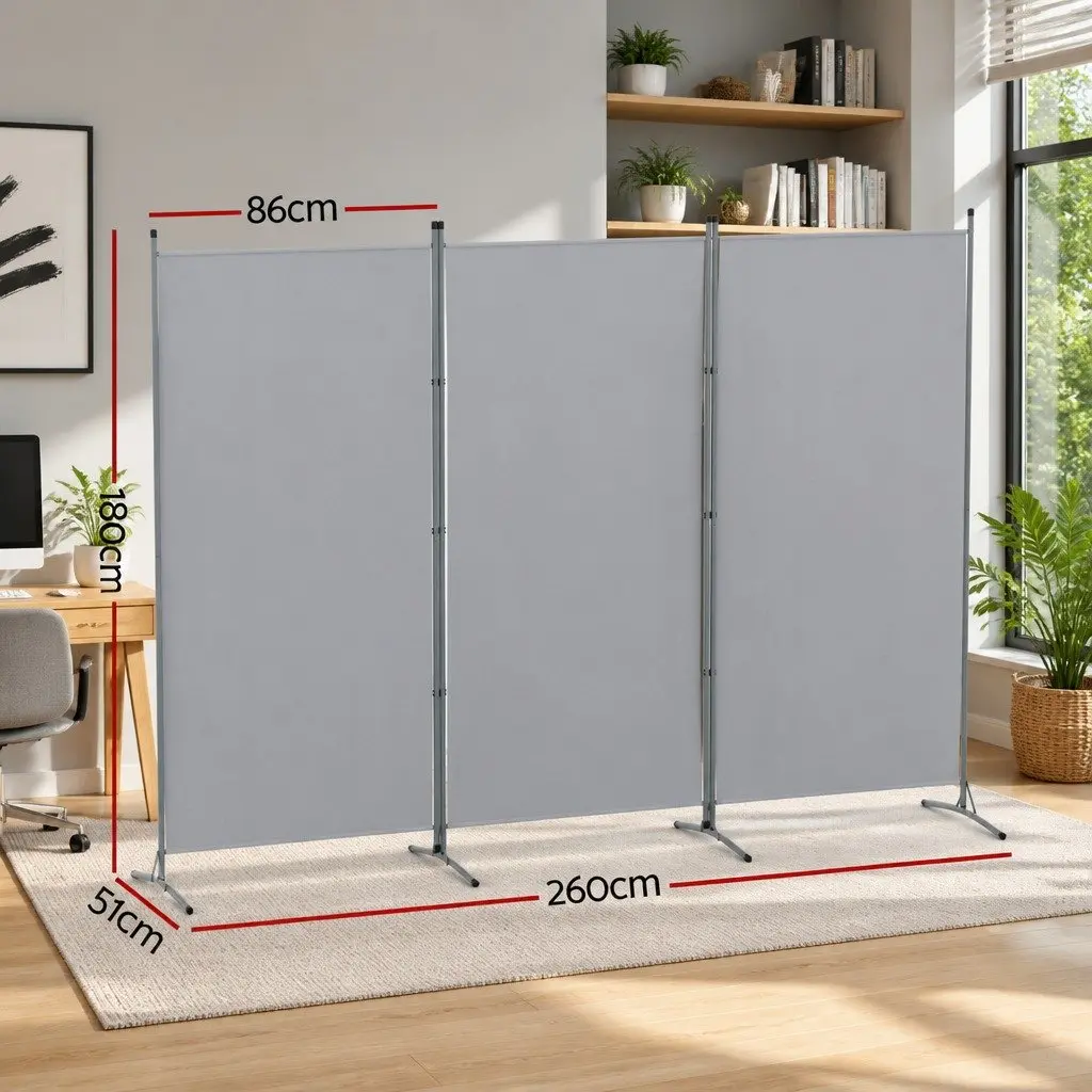 Room Divider Fabric 3 Panel 260x180cm Grey