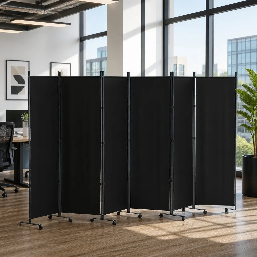 Room Divider Oxford Cloth 6 Panel Folding Screen Black