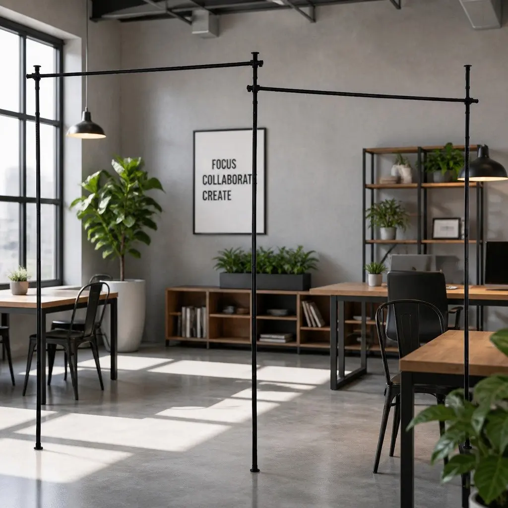 Room Divider Curtain Rod Metal Adjustable Height Width Black