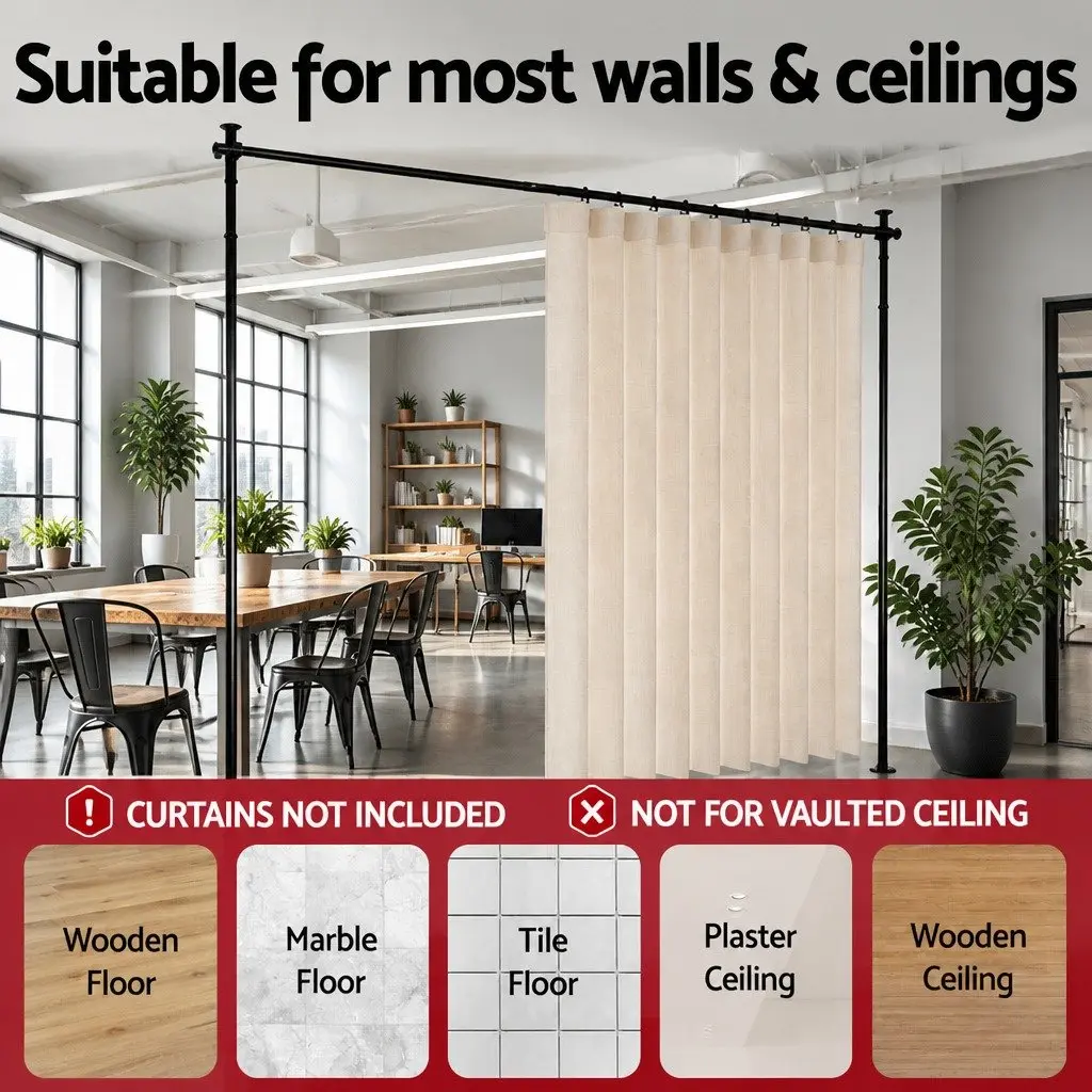 Room Divider Curtain Rod Metal Adjustable Height Width Black