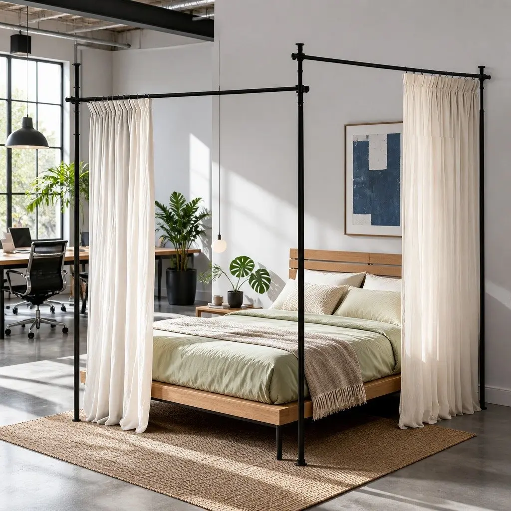 Room Divider Curtain Rod Metal Adjustable Height Width Black