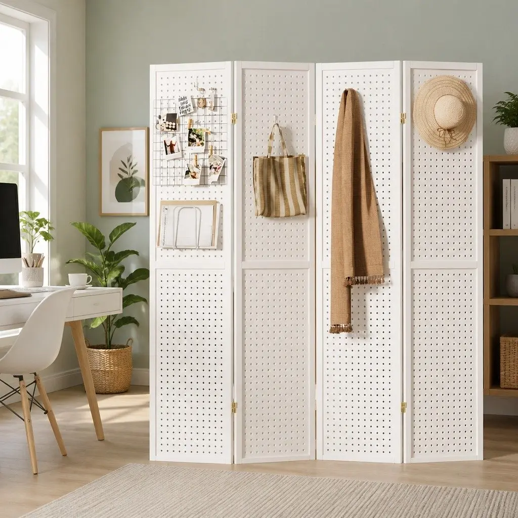 4 Panel Room Divider Screen 164x170cm White