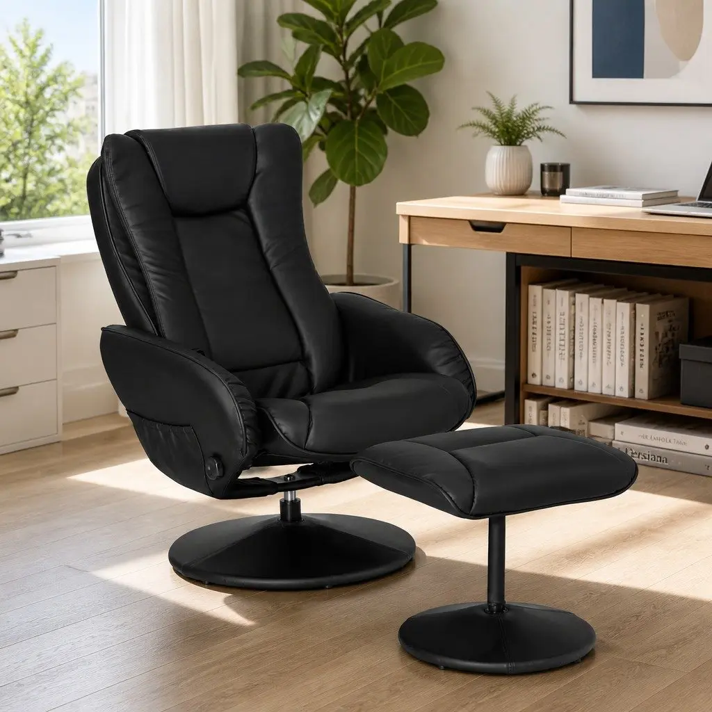 Recliner Chair PU Leather Black 5-Point Massage Manual Recline