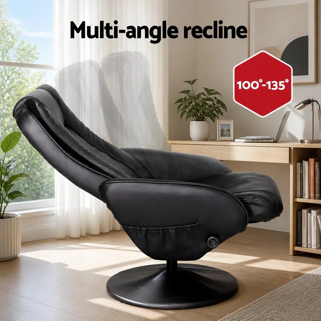 Recliner Chair PU Leather Black 5-Point Massage Manual Recline