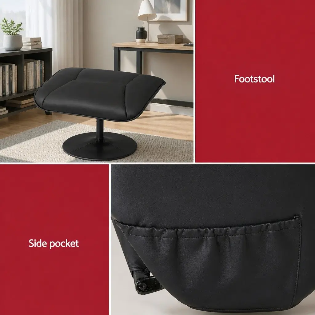 Recliner Chair PU Leather Black 5-Point Massage Manual Recline