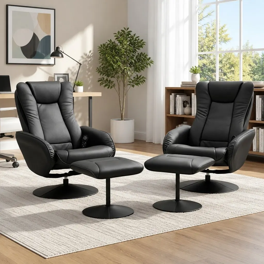 Recliner Chair PU Leather Black 5-Point Massage Manual Recline