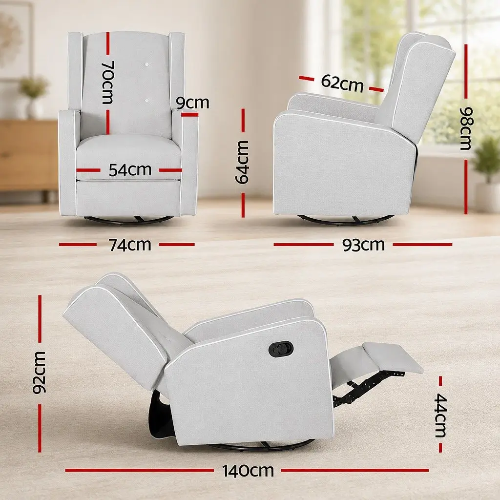 Grey Fabric Recliner Armchair with 360 Swivel Base