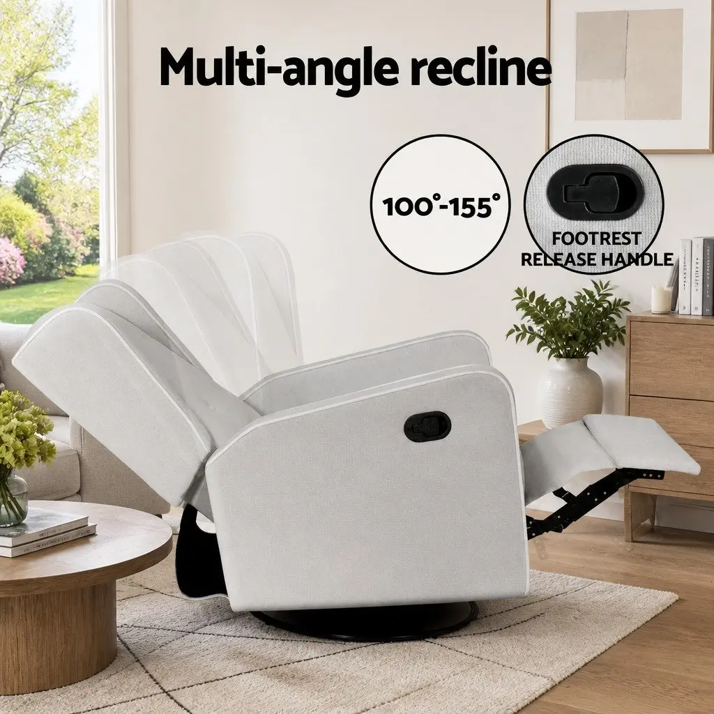 Grey Fabric Recliner Armchair with 360 Swivel Base