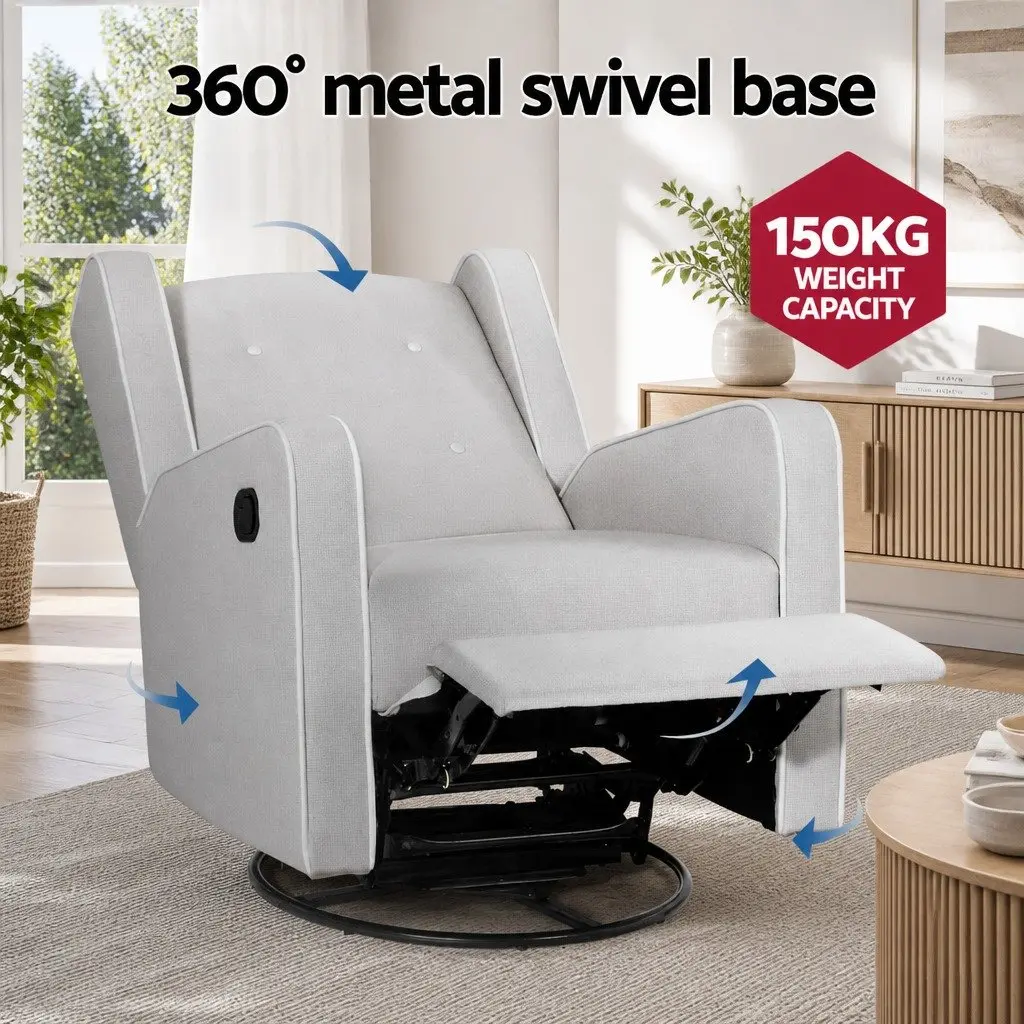 Grey Fabric Recliner Armchair with 360 Swivel Base