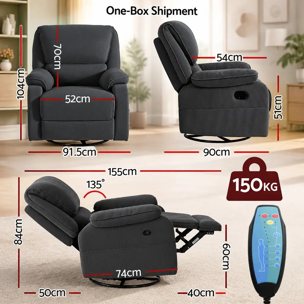 Grey Swivel Recliner Chair with Massage