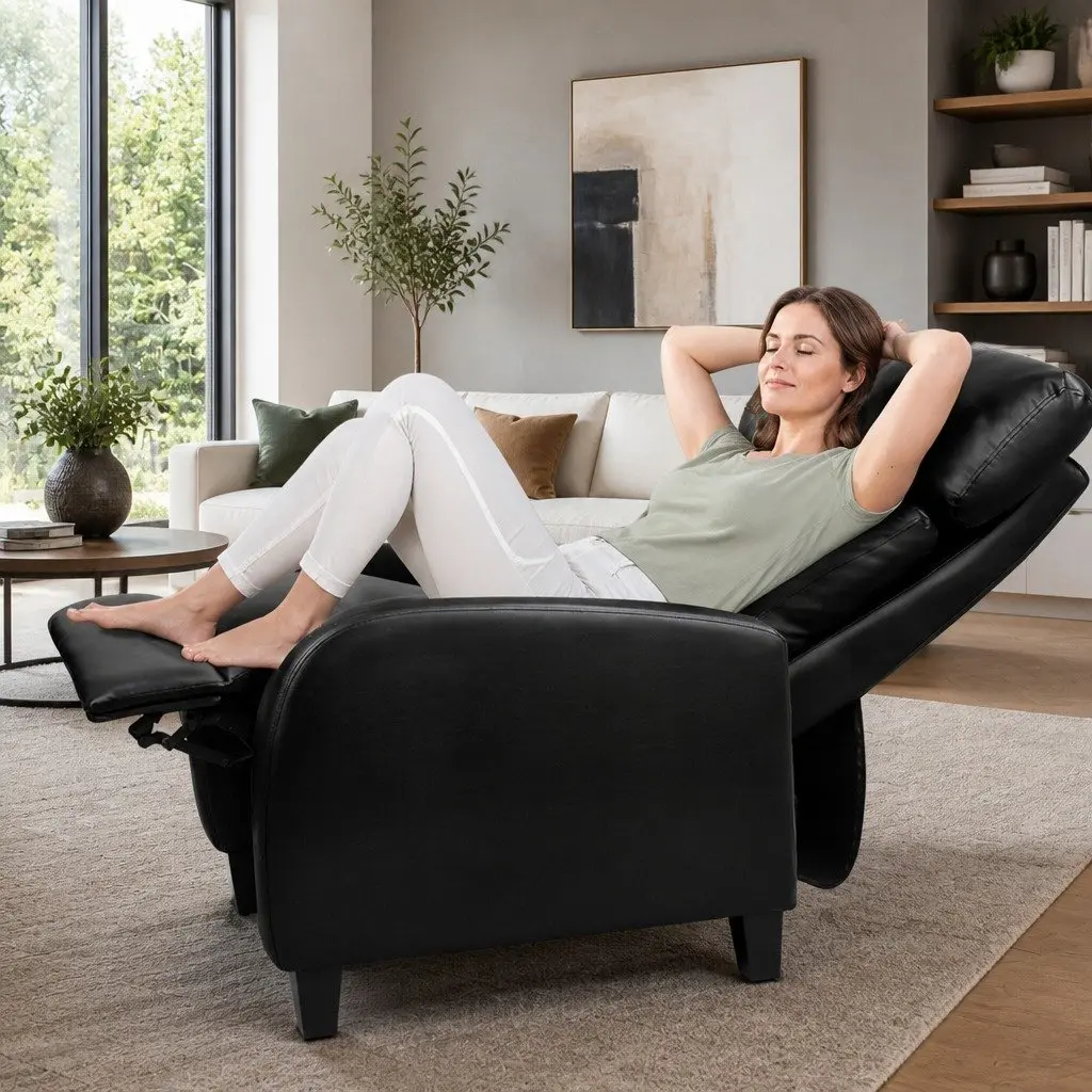 Black Reclining Armchair with Adjustable Positions