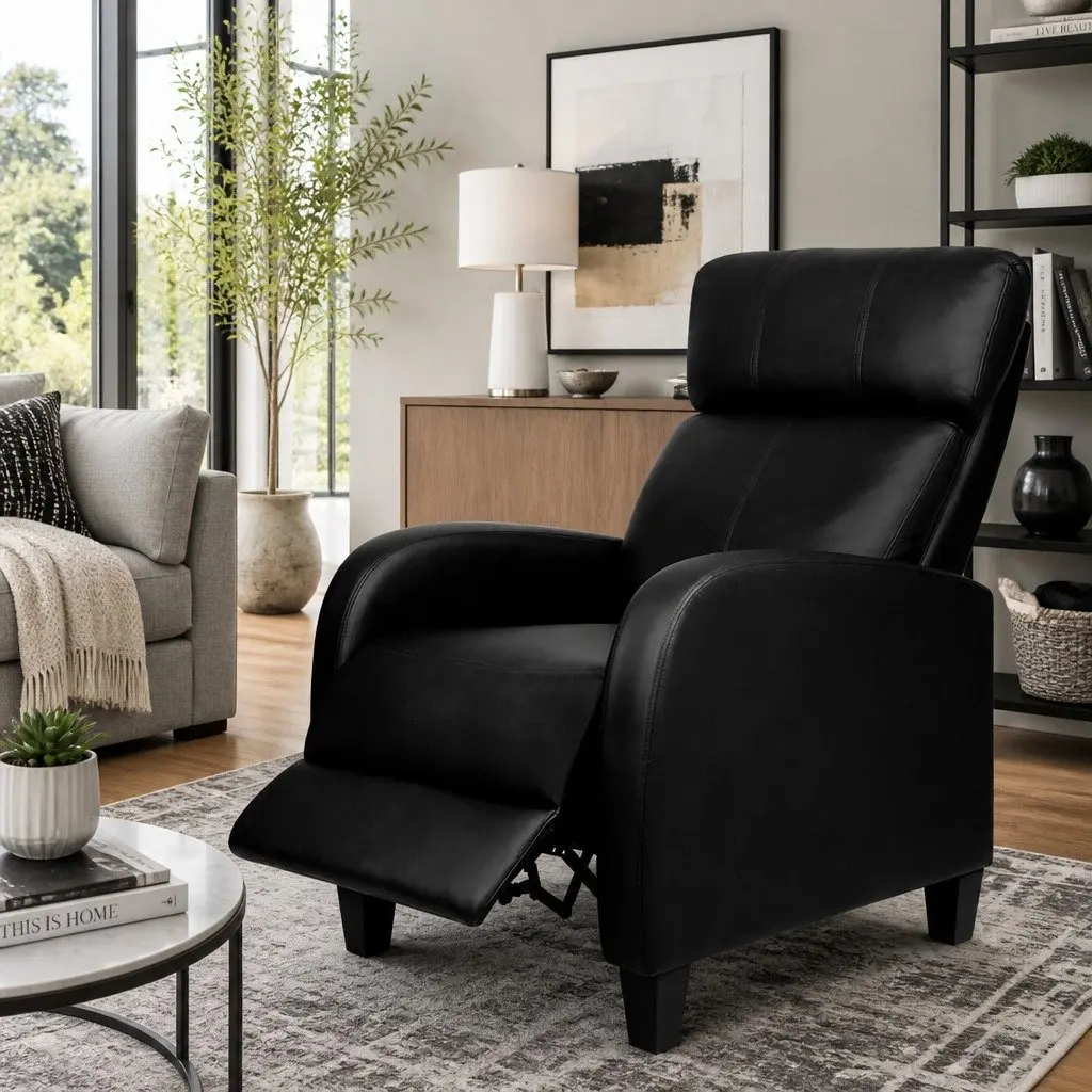 Black Reclining Armchair with Adjustable Positions