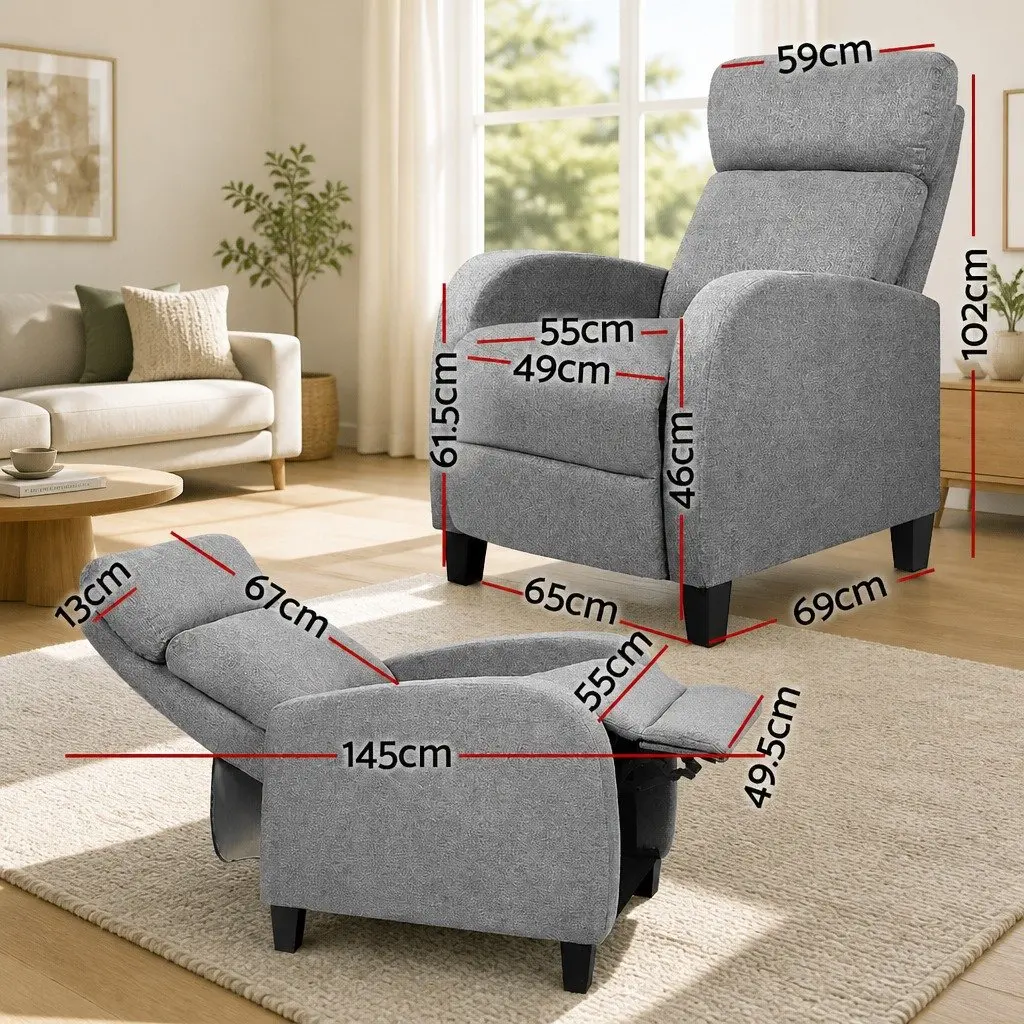 Reclining Armchair Fabric Grey Adjustable Lounge Chair