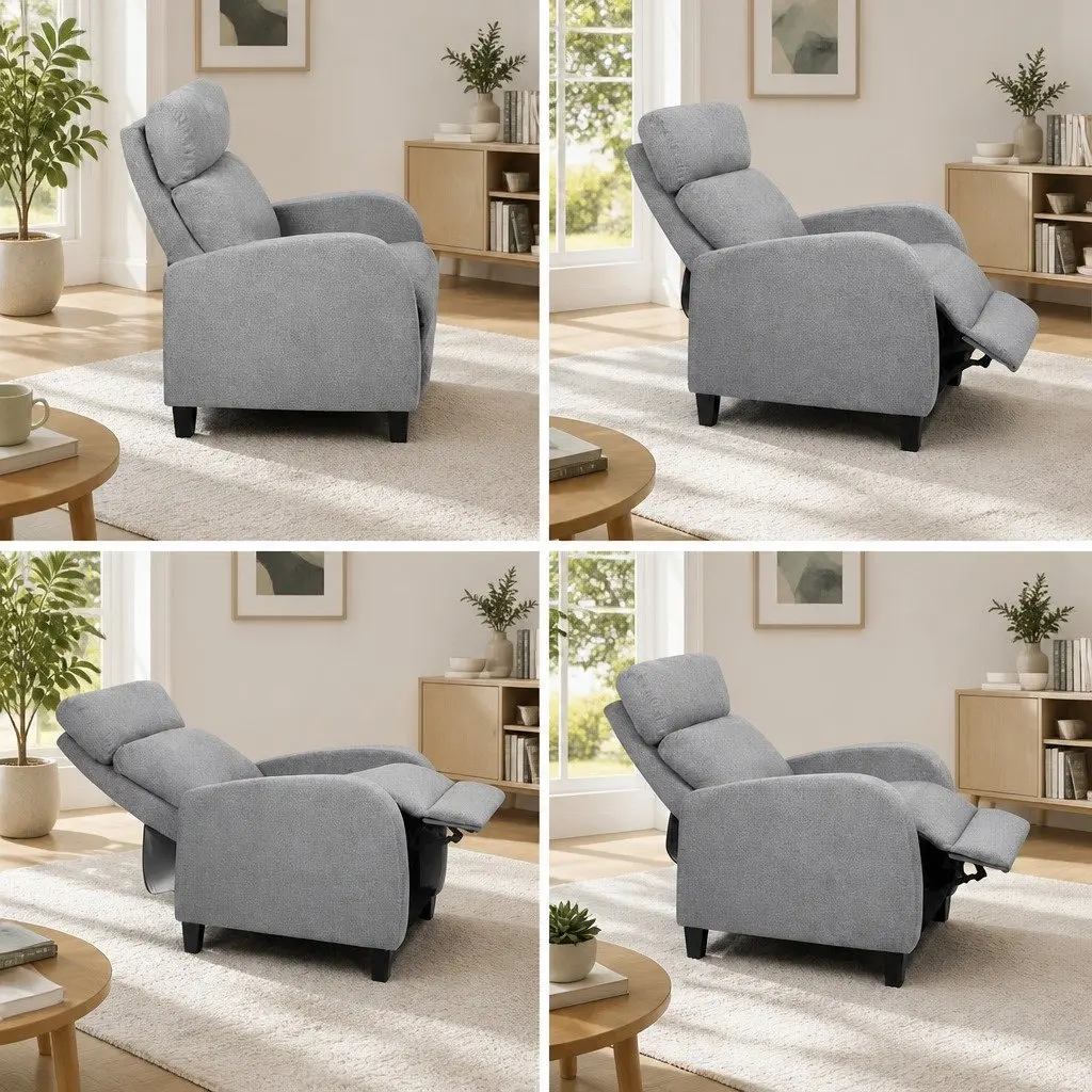 Reclining Armchair Fabric Grey Adjustable Lounge Chair