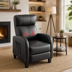 Massage Recliner Chair Small Sofa Armchair Black PU Leather Lounge Seat Adult