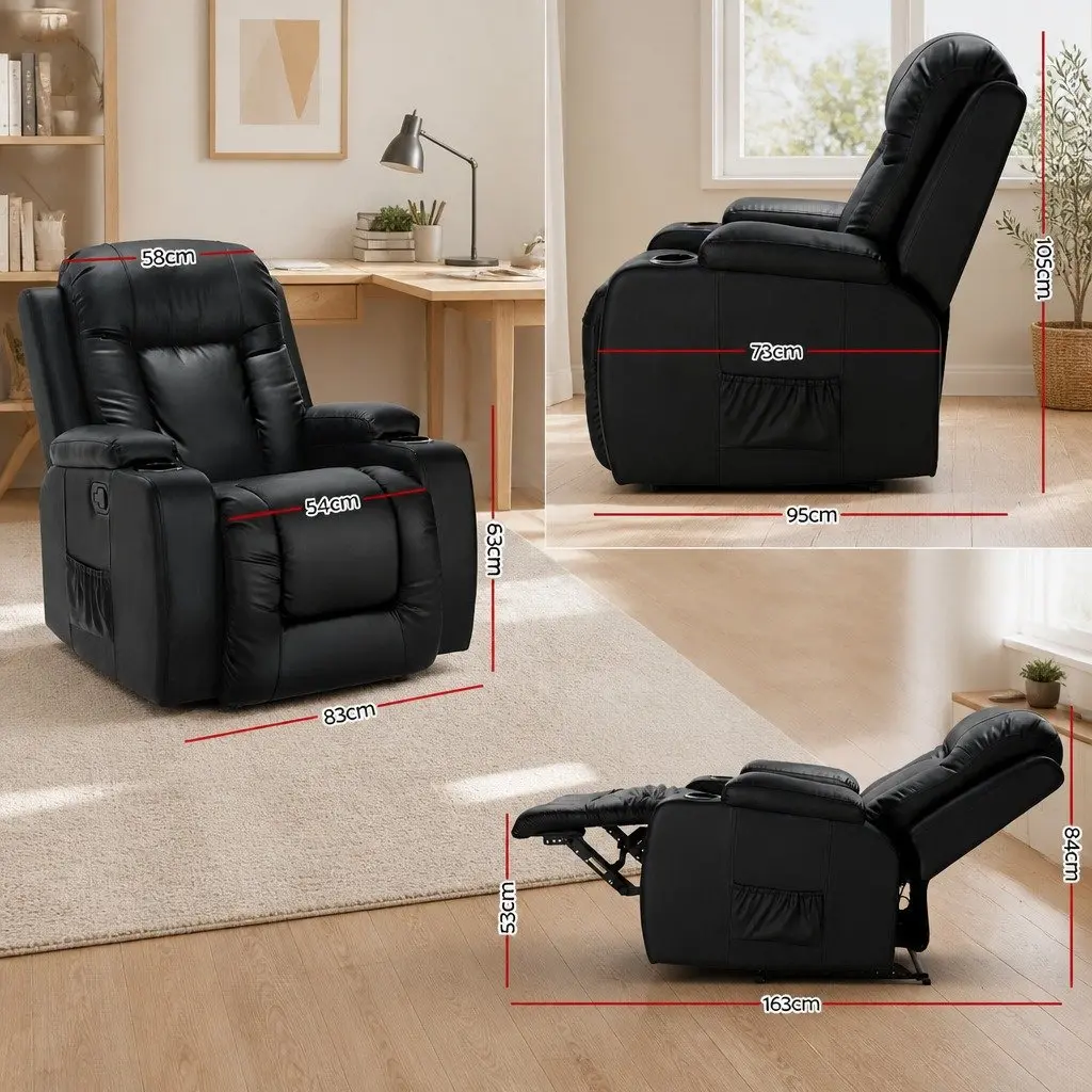 Electric Massage Recliner Chair Faux Leather Black