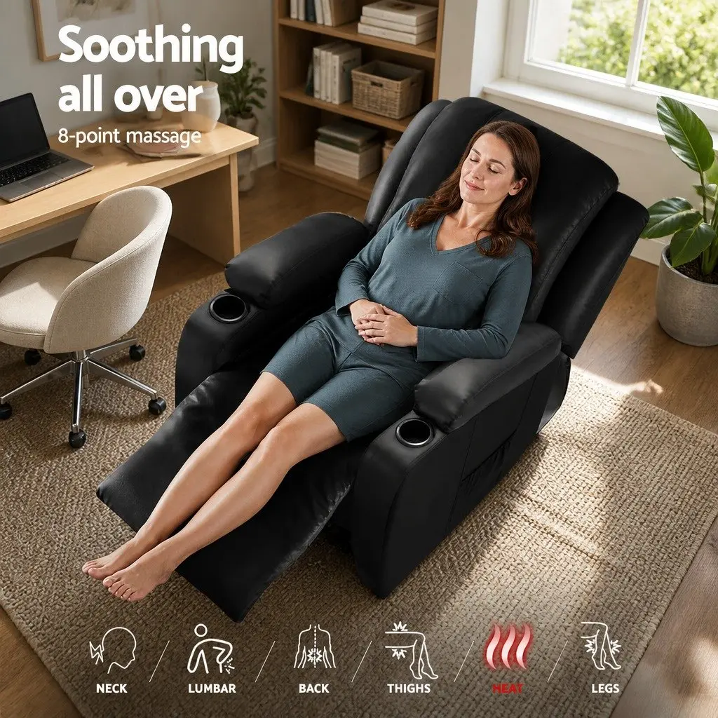 Electric Massage Recliner Chair Faux Leather Black