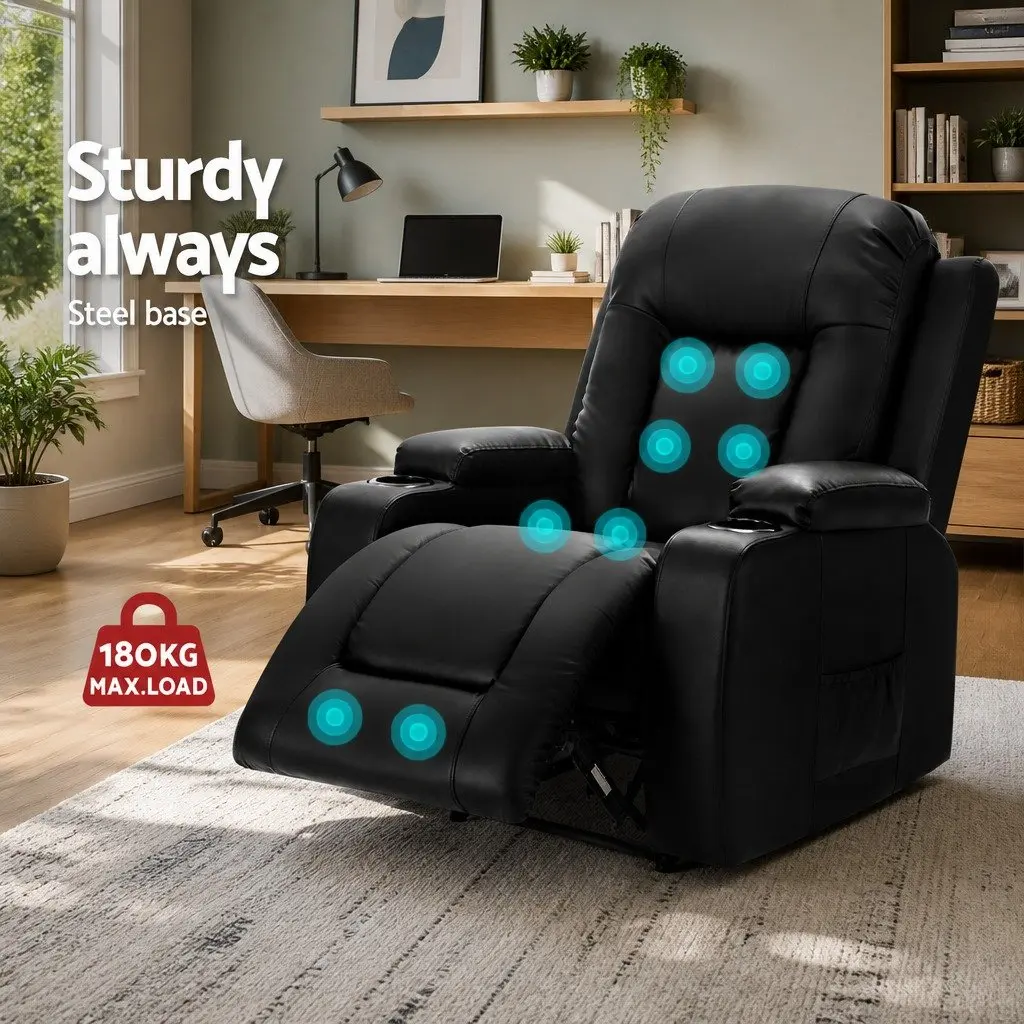 Electric Massage Recliner Chair Faux Leather Black