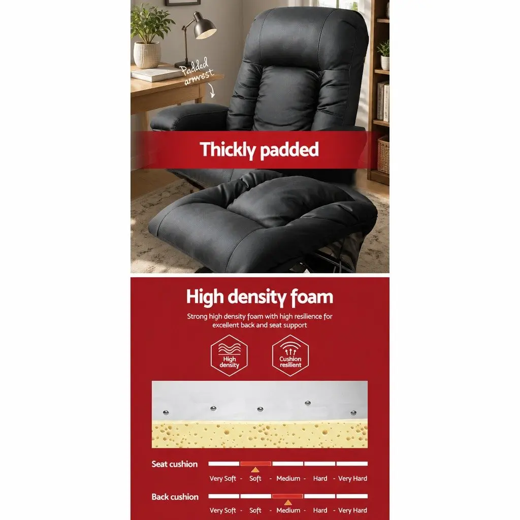 Electric Massage Recliner Chair Faux Leather Black
