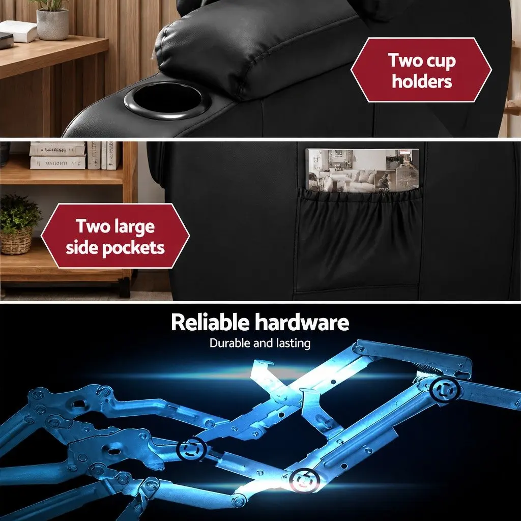Electric Massage Recliner Chair Faux Leather Black