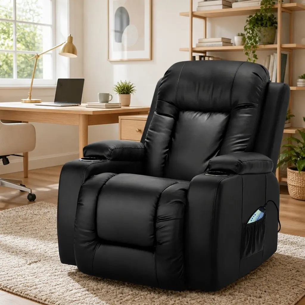 Electric Massage Recliner Chair Faux Leather Black