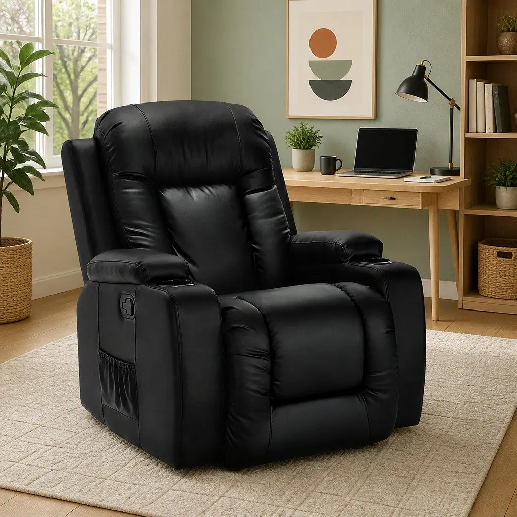 Electric Massage Recliner Chair Faux Leather Black