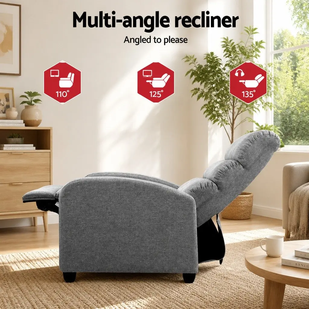 Recliner Armchair Faux Linen Fabric Grey Adjustable Backrest Footrest 64.5cm W x 89cm D x 98cm H