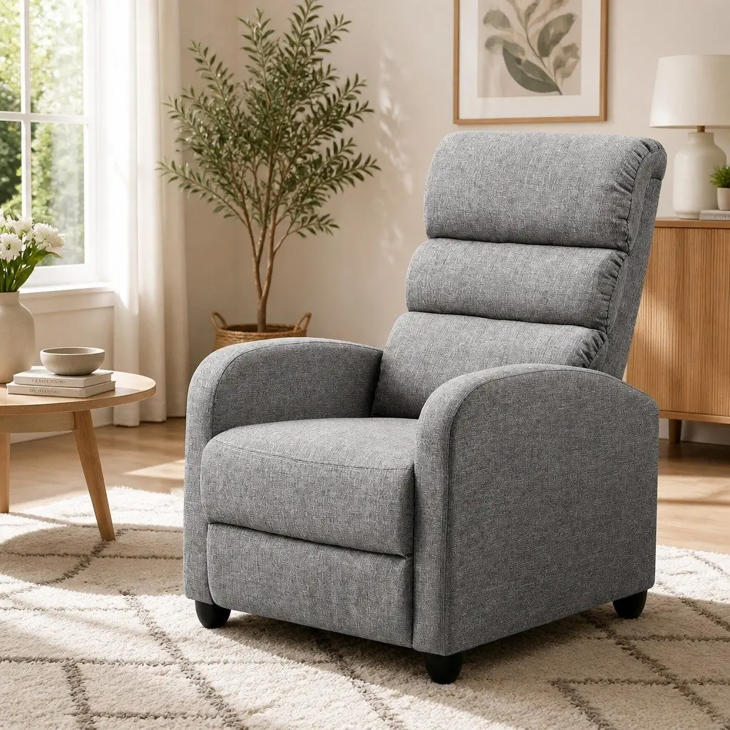 Recliner Armchair Faux Linen Fabric Grey Adjustable Backrest Footrest 64.5cm W x 89cm D x 98cm H