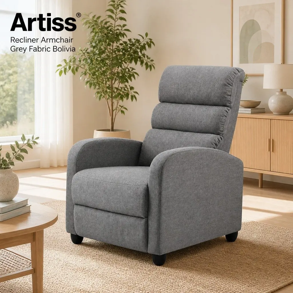 Recliner Armchair Faux Linen Fabric Grey Adjustable Backrest Footrest 64.5cm W x 89cm D x 98cm H