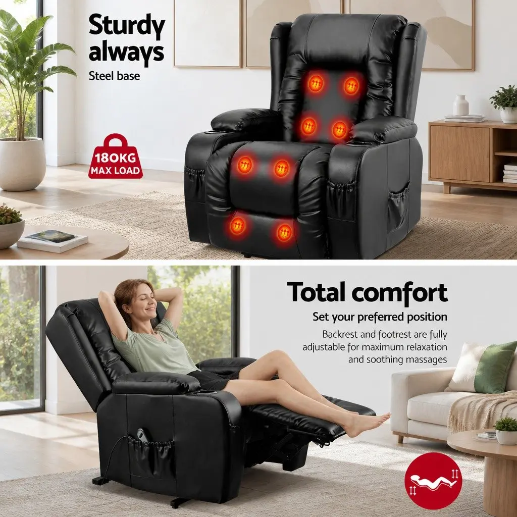 Massage Chair PU Leather Adjustable Recliner Black