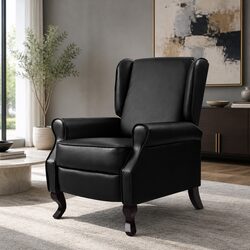 Premium Black Faux Leather Recliner Armchair with Footrest
