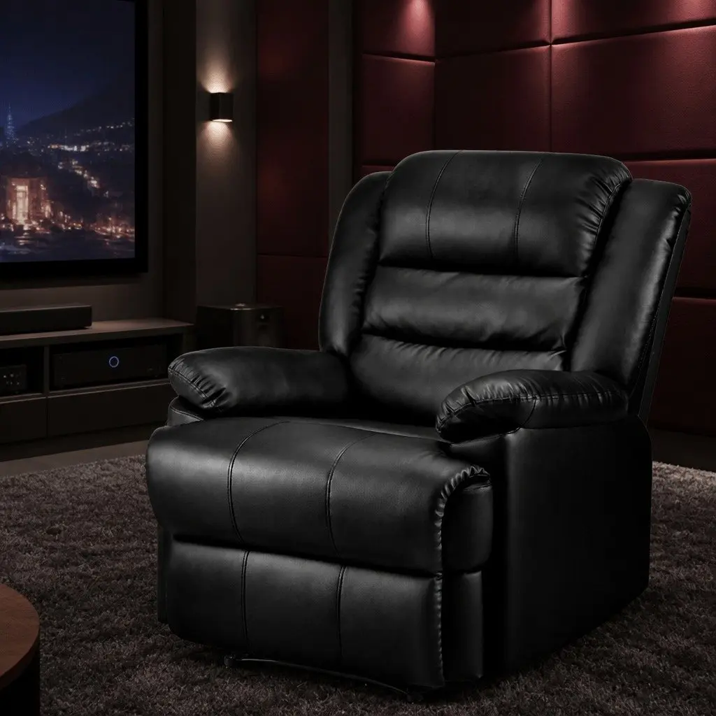 Recliner Chair PU Leather Adjustable Backrest Footrest Black
