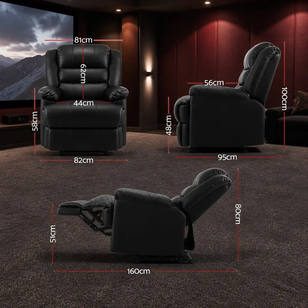 Recliner Chair PU Leather Adjustable Backrest Footrest Black