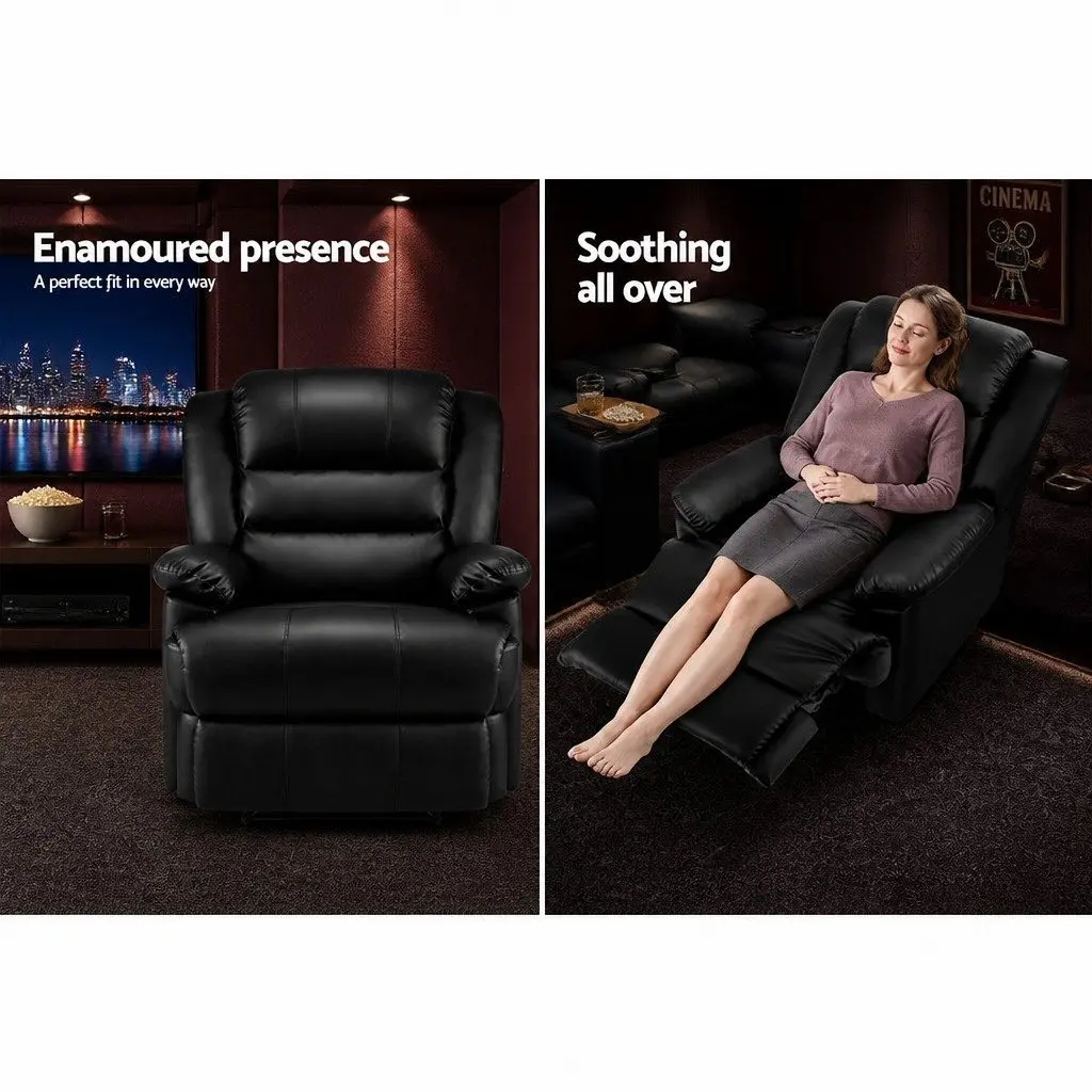 Recliner Chair PU Leather Adjustable Backrest Footrest Black