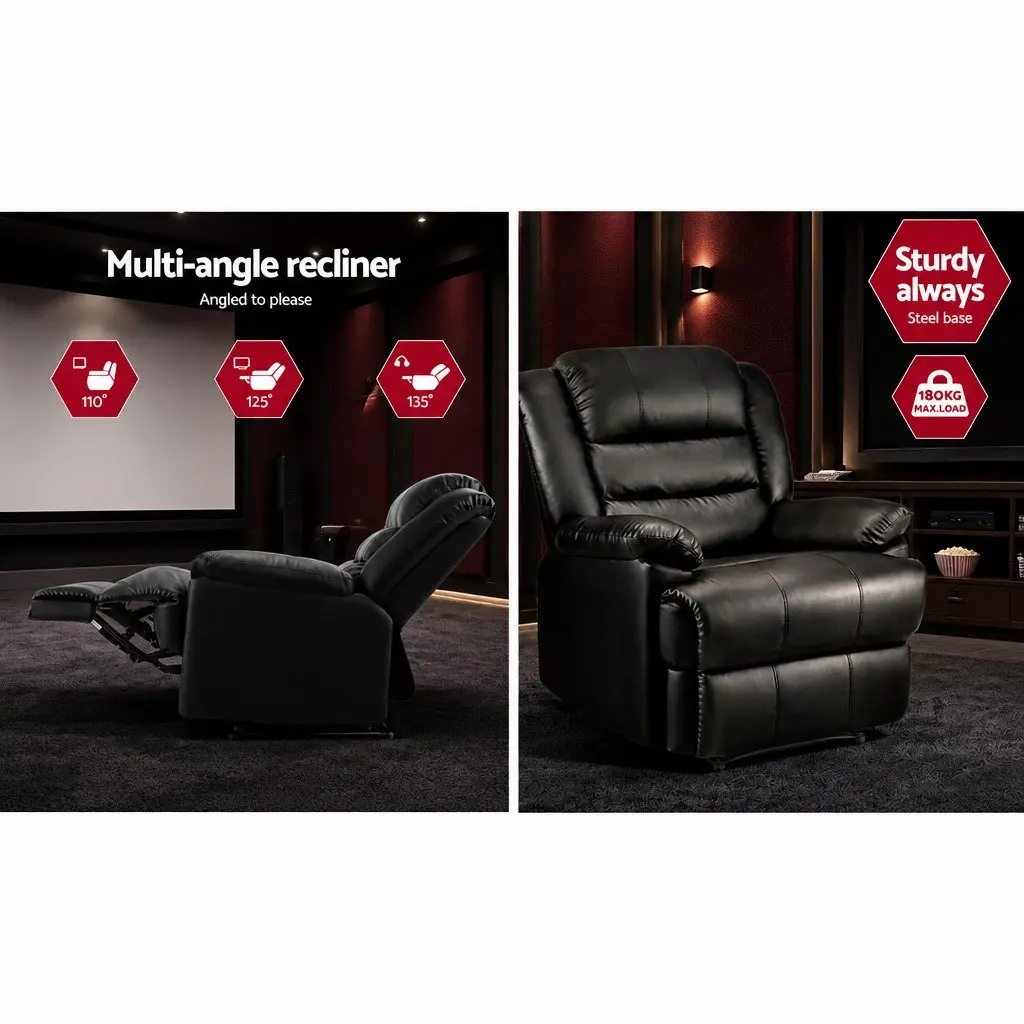 Recliner Chair PU Leather Adjustable Backrest Footrest Black