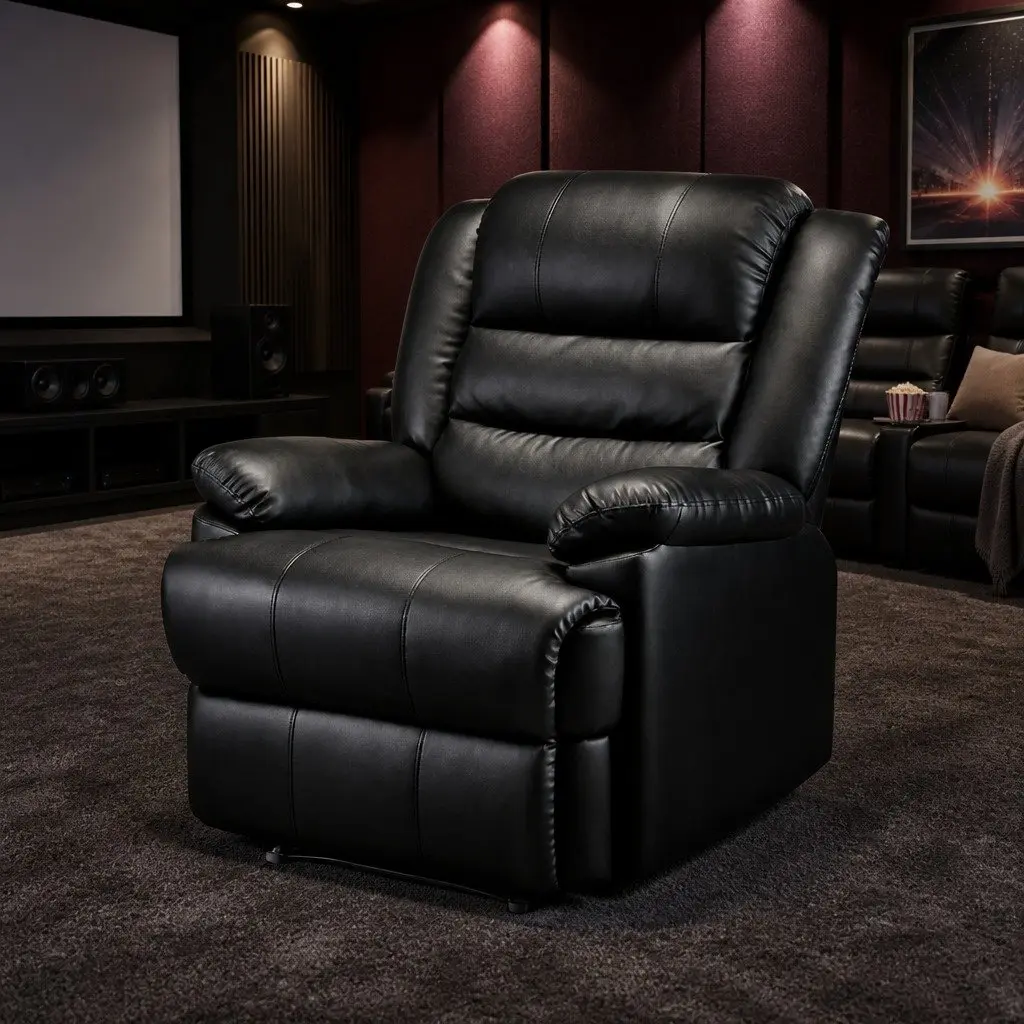 Recliner Chair PU Leather Adjustable Backrest Footrest Black