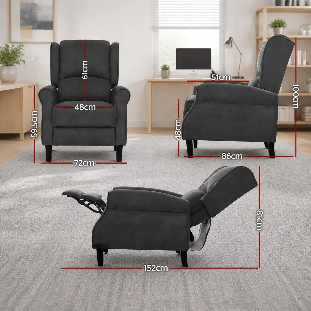 Adjustable Recliner Chair in Black Suede