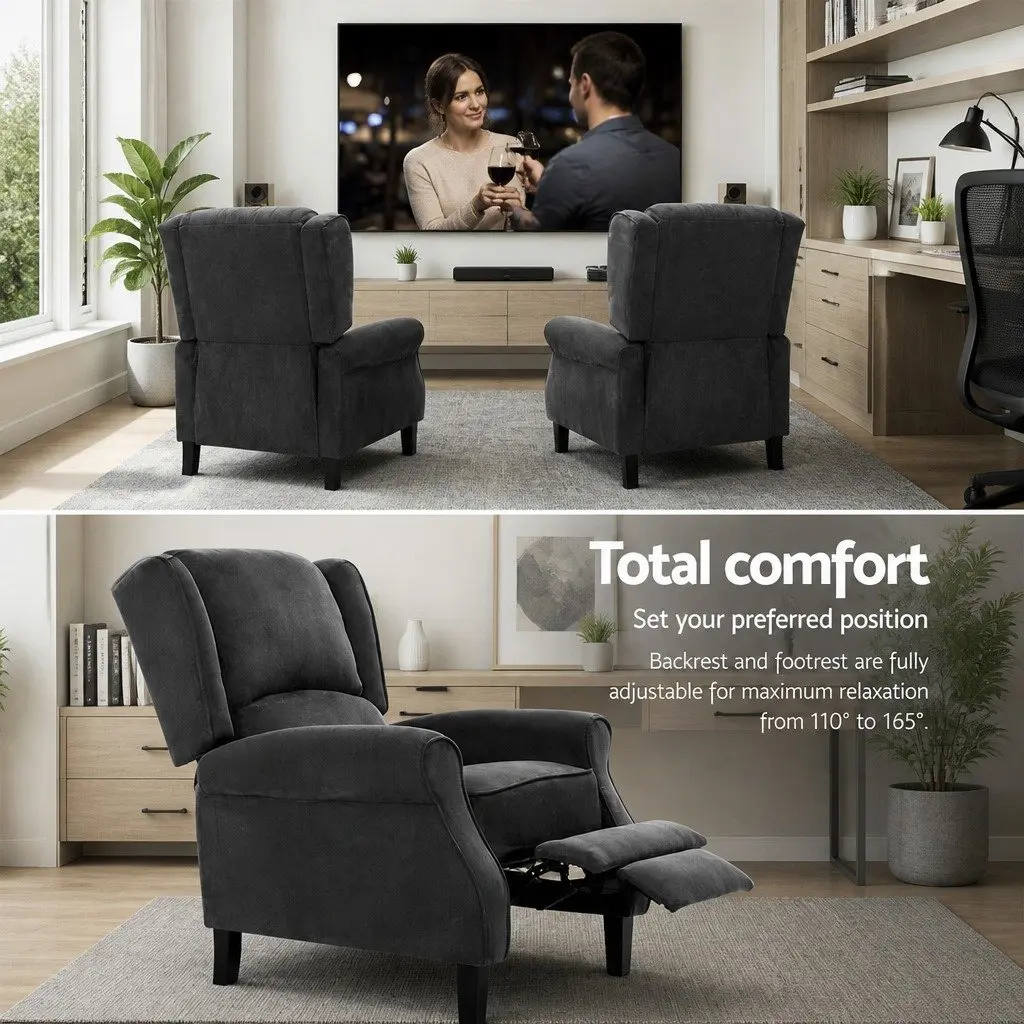 Adjustable Recliner Chair in Black Suede