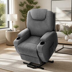 Premium Velvet Grey Recliner Chair with Massage Function