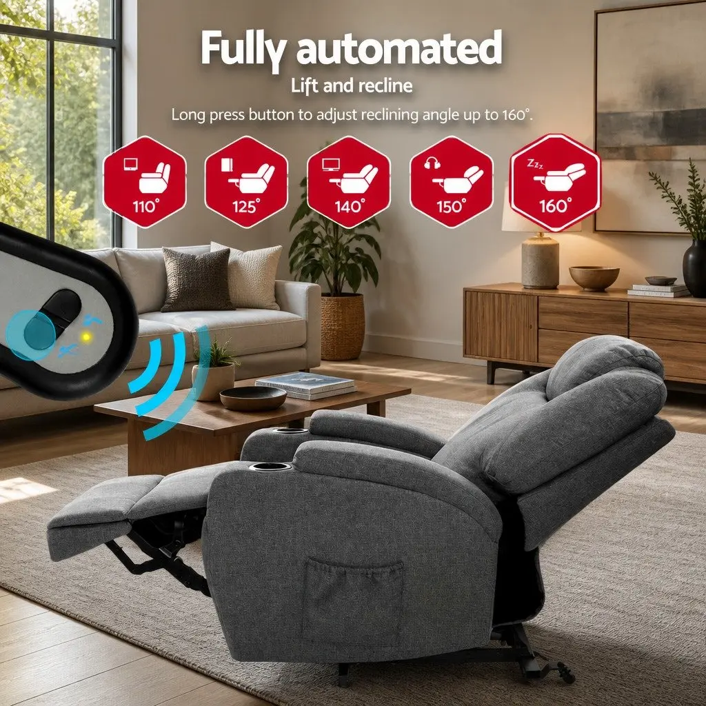 Velvet Grey Recliner Chair with Massage Function
